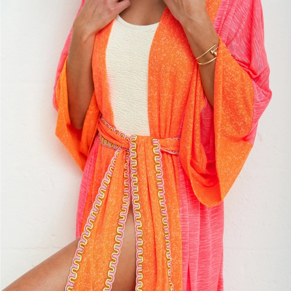 Vibrant Orange and Pink Kimono PITUSA nwot never worn! Gorgeous